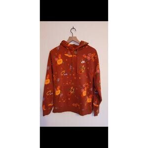 NIKE Orange Hoodie, Aliens and Mushrooms and Flowers, Size Large